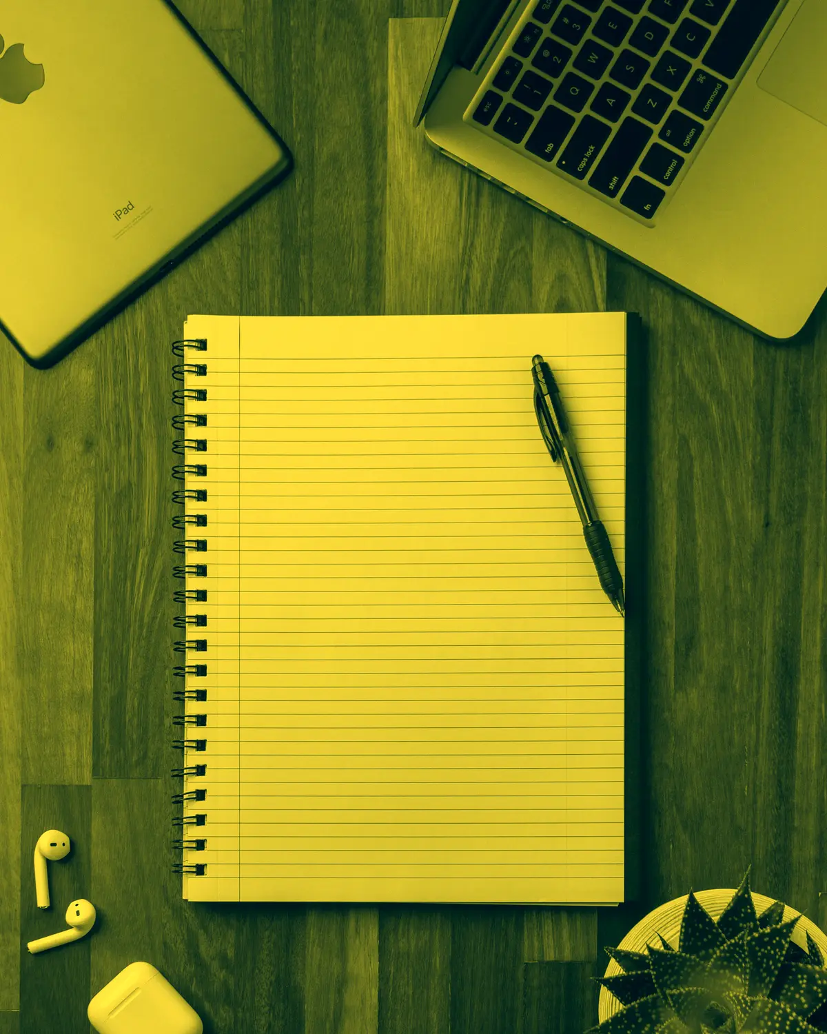 Notebook and pen, yellow duotone